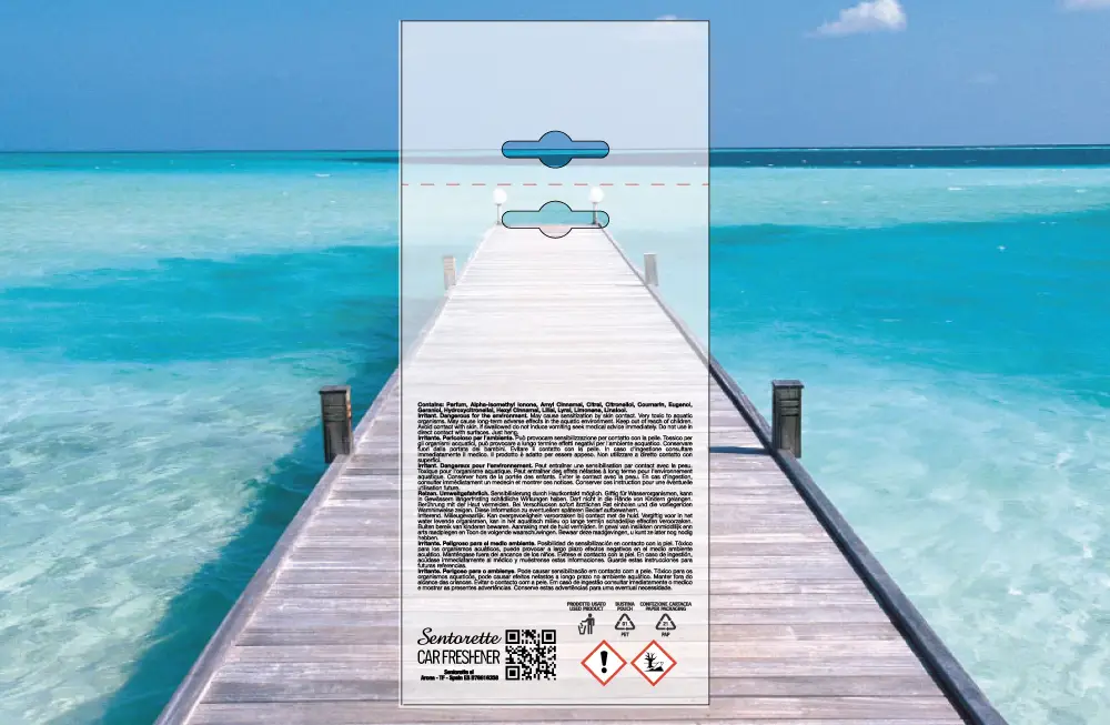 Šablona pro personalizované balení osvěžovače do auta, vůně:﻿Modré moře